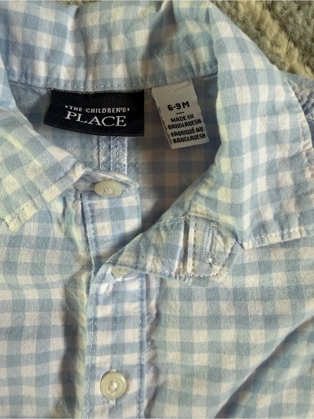The Children's Place Light Blue Gingham Romper with Matching Hat